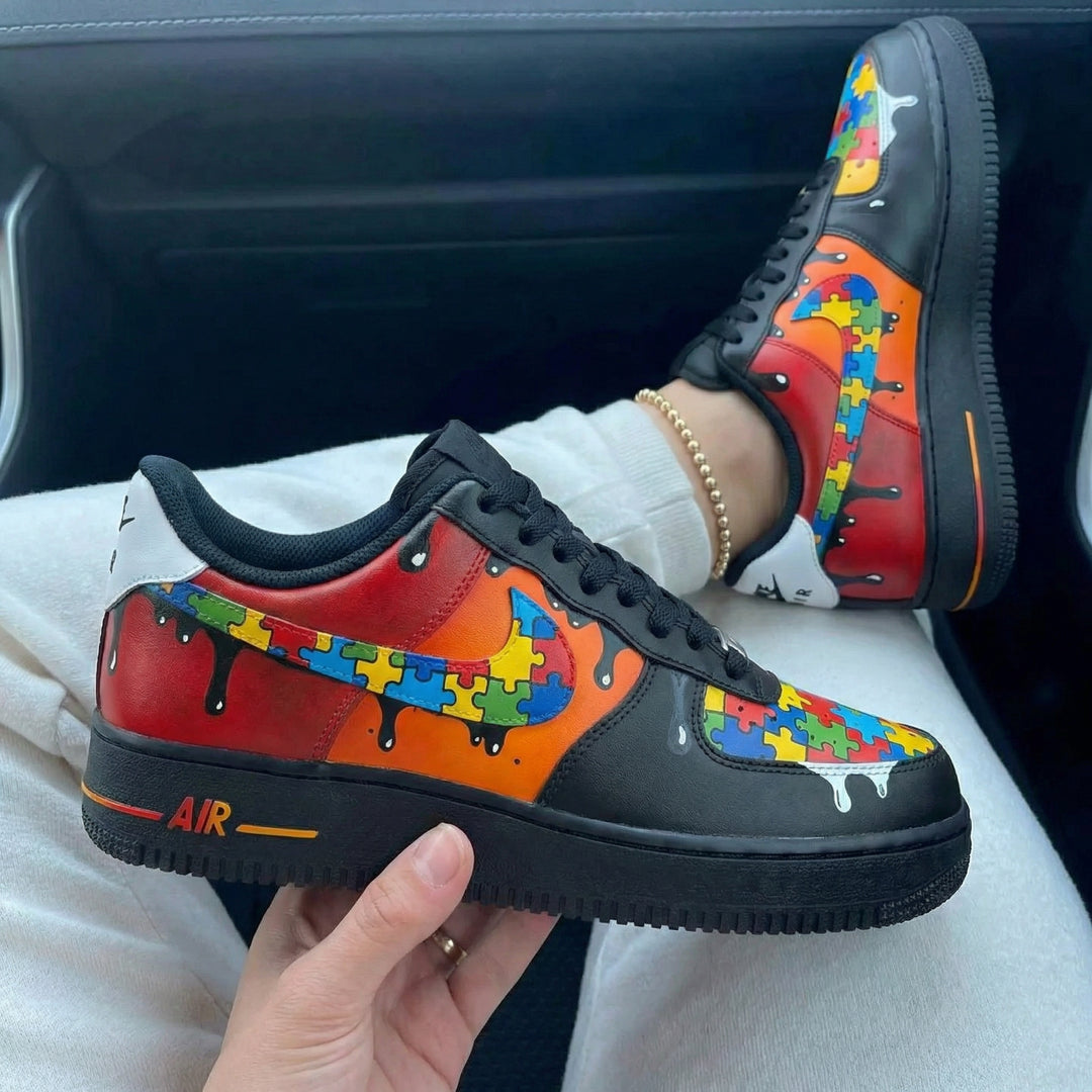 Custom Air Force 1 Black Red Puzzle Design