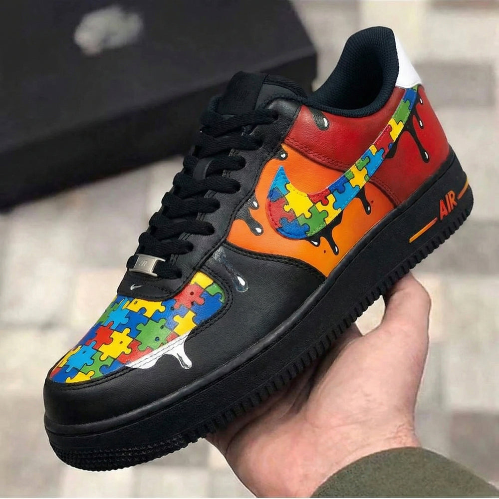 Custom Air Force 1 Black Red Puzzle Design