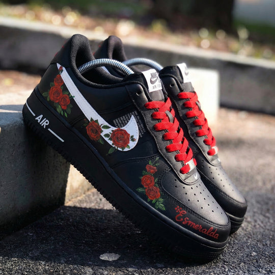 Custom Air Force 1 Black Red Roses