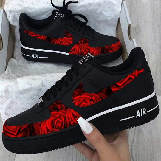 Custom Air Force 1 Black Red Roses