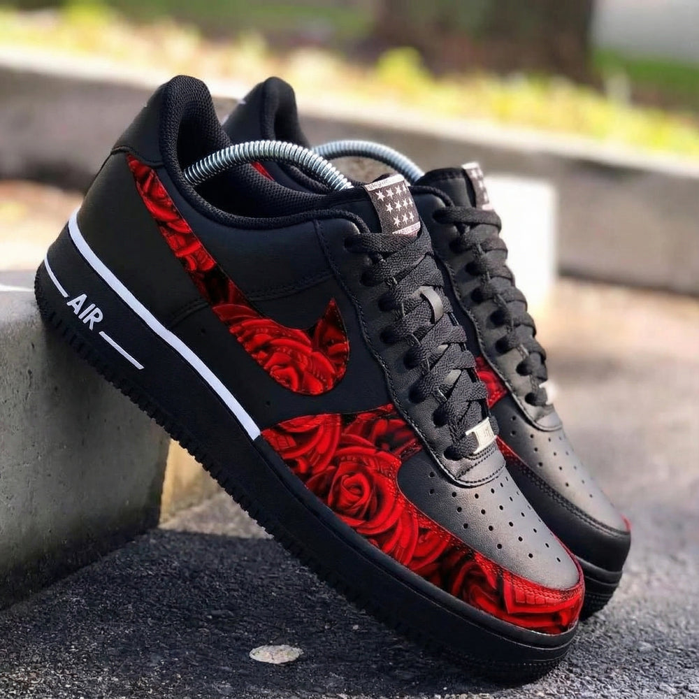 Custom Air Force 1 Black Red Roses