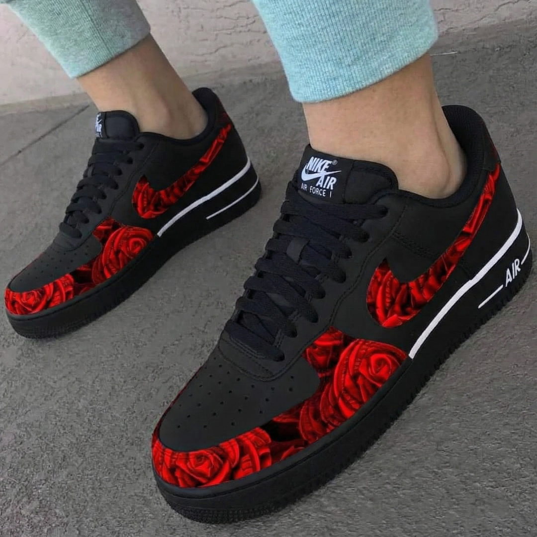 Custom Air Force 1 Black Red Roses