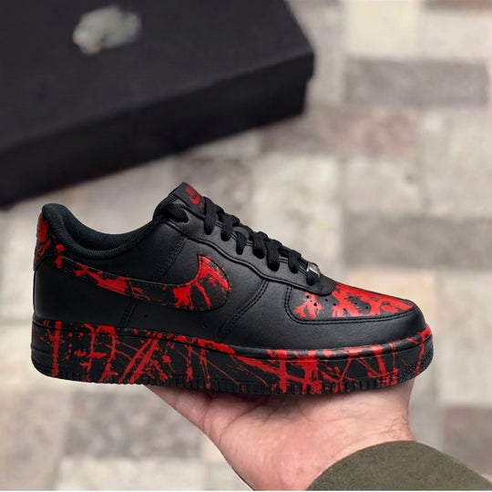 Custom Air Force 1 Black Red Splatter