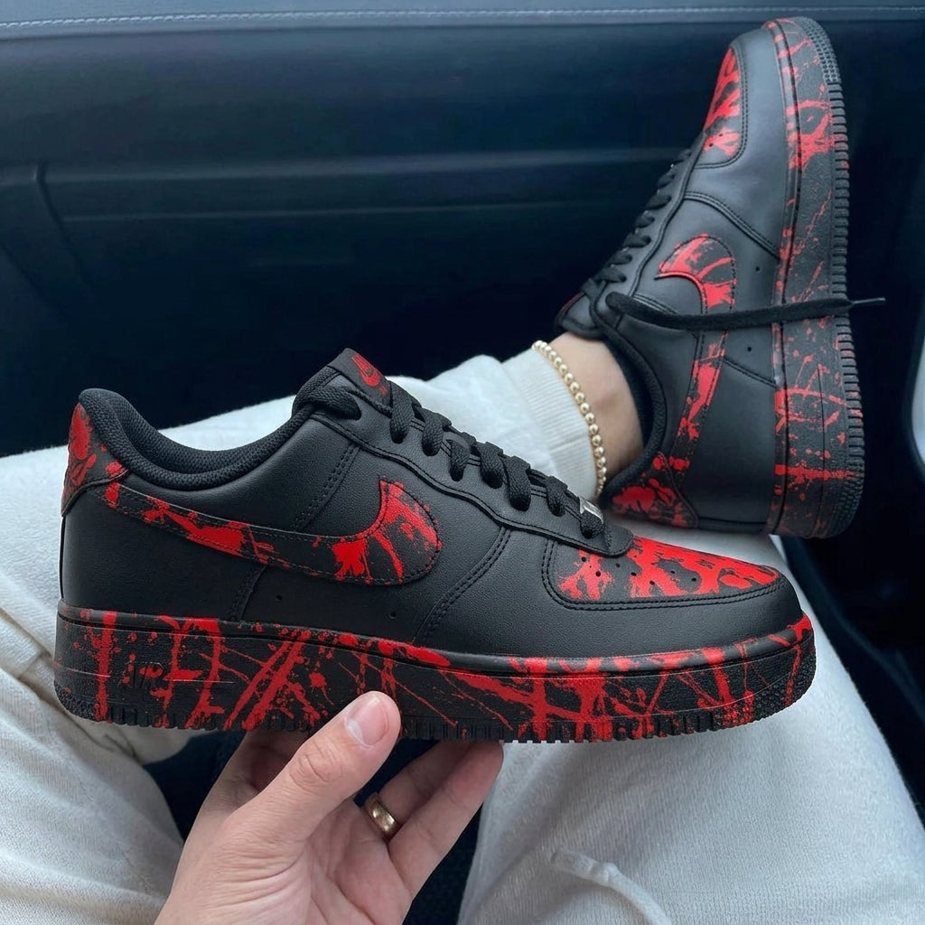 Custom Air Force 1 Black Red Splatter