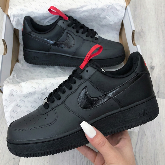 Custom Air Force 1 Black Red Tongue Detail
