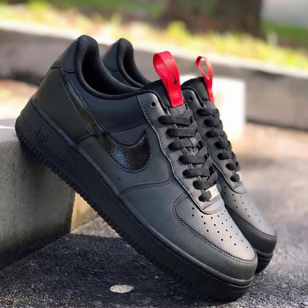 Custom Air Force 1 Black Red Tongue Detail