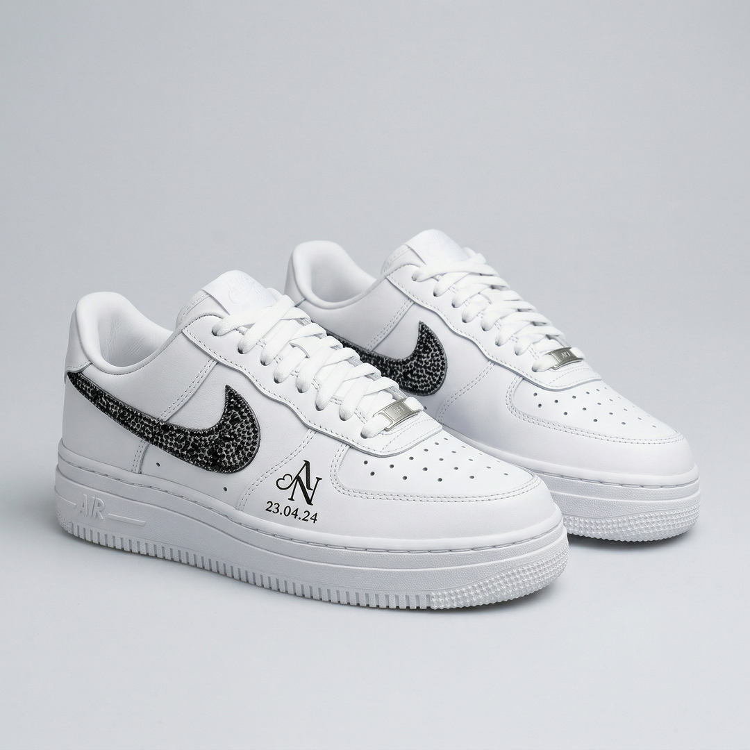 Custom Air Force 1 Black Rhinestone Swoosh Custom