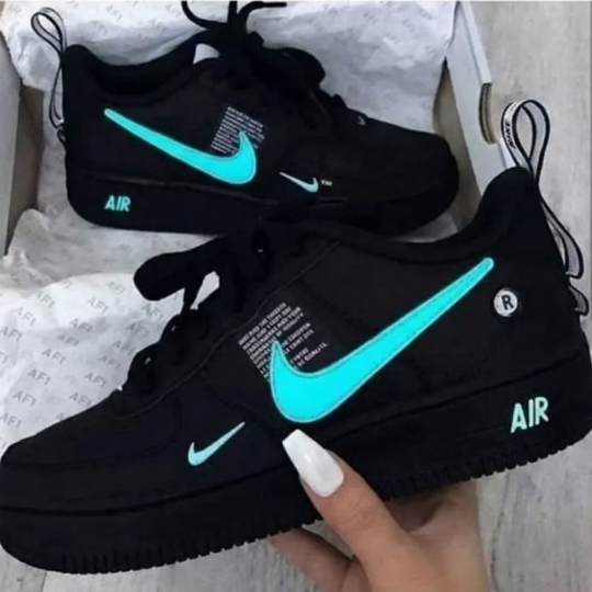 Custom Air Force 1 Black Teal Logo Design