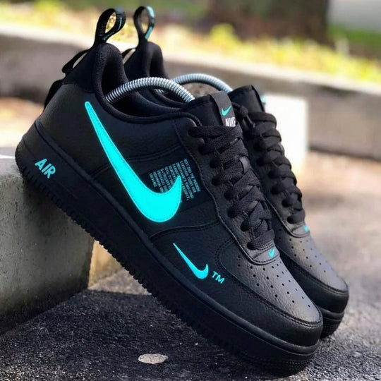 Custom Air Force 1 Black Teal Logo Design