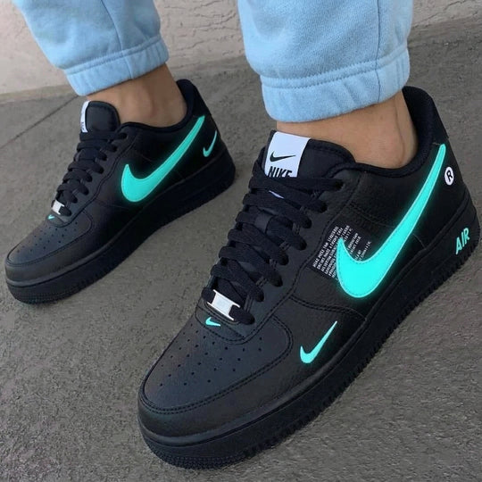 Custom Air Force 1 Black Teal Logo Design