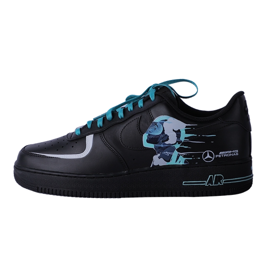 Custom Air Force 1 Black Teal Racing - Helmet And Logo Design