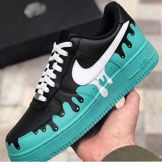 Custom Air Force 1 Black Turquoise Drip