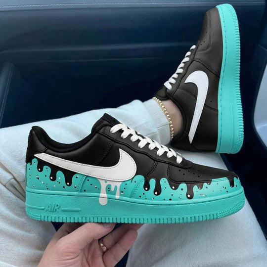 Custom Air Force 1 Black Turquoise Drip