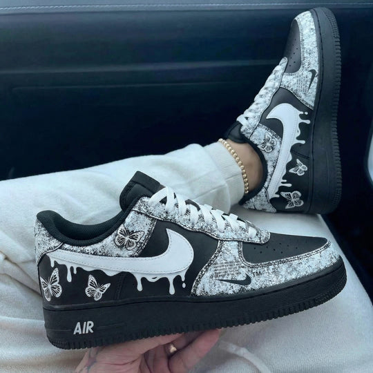 Custom Air Force 1 Black White Butterflies