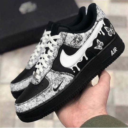 Custom Air Force 1 Black White Butterflies