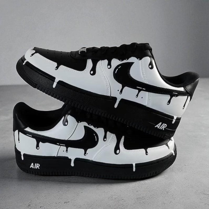 Custom Air Force 1 Black White Drip Pattern