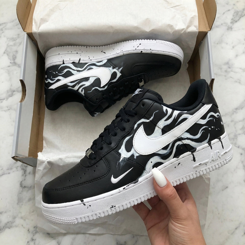 Custom Air Force 1 Black White Flame Pattern
