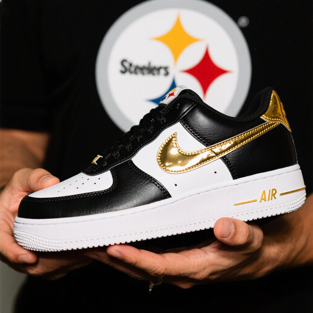 Custom Air Force 1 Black White Gold Pittsburgh Steelers NFL 