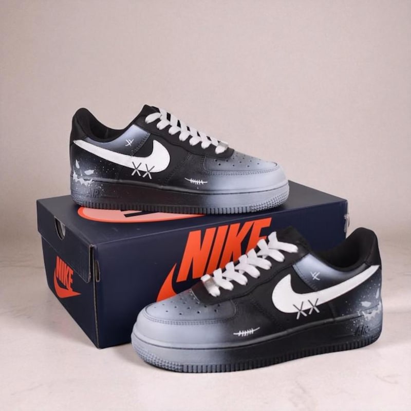 Custom Air Force 1 Black White Graffiti Design