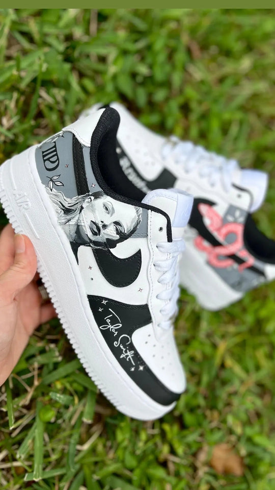 Custom Air Force 1 Black White Taylor Swift Reputation Theme
