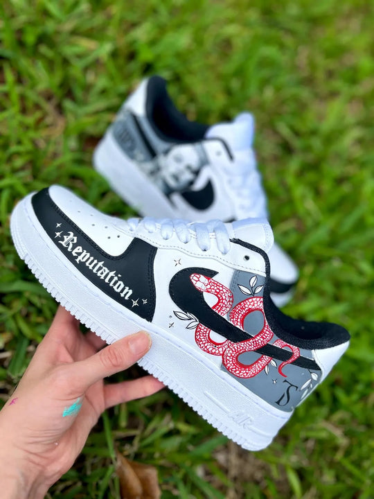 Custom Air Force 1 Black White Taylor Swift Reputation Theme