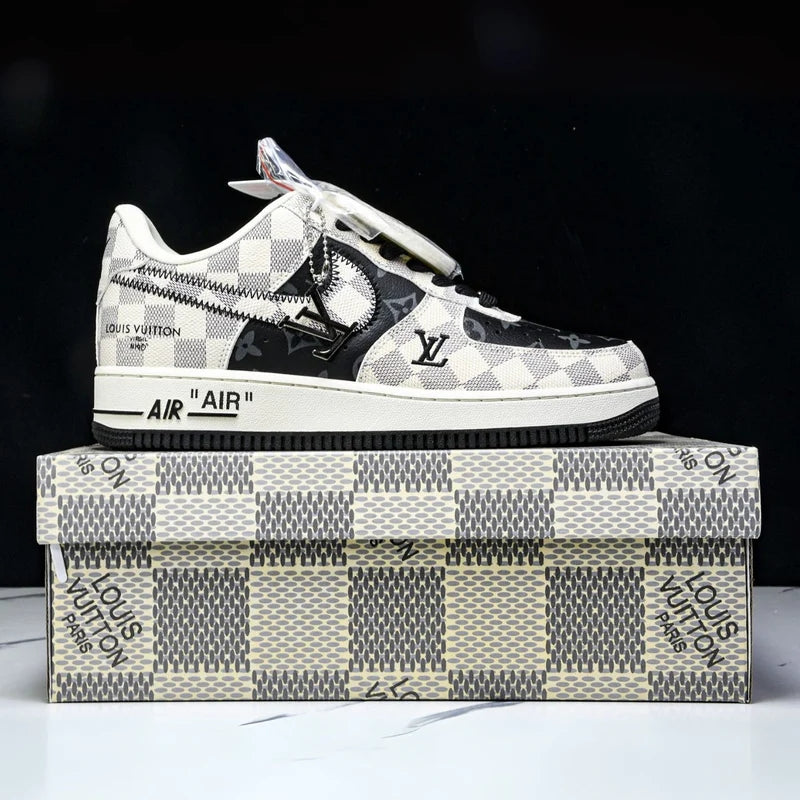 Custom Air Force 1 Black White With LV Checkerboard