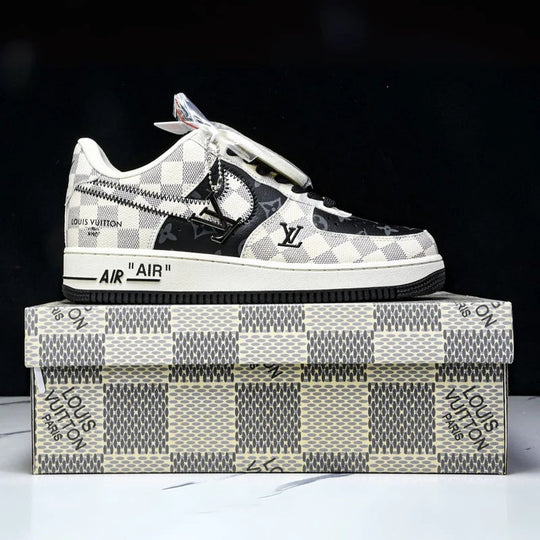 Custom Air Force 1 Black White With LV Checkerboard