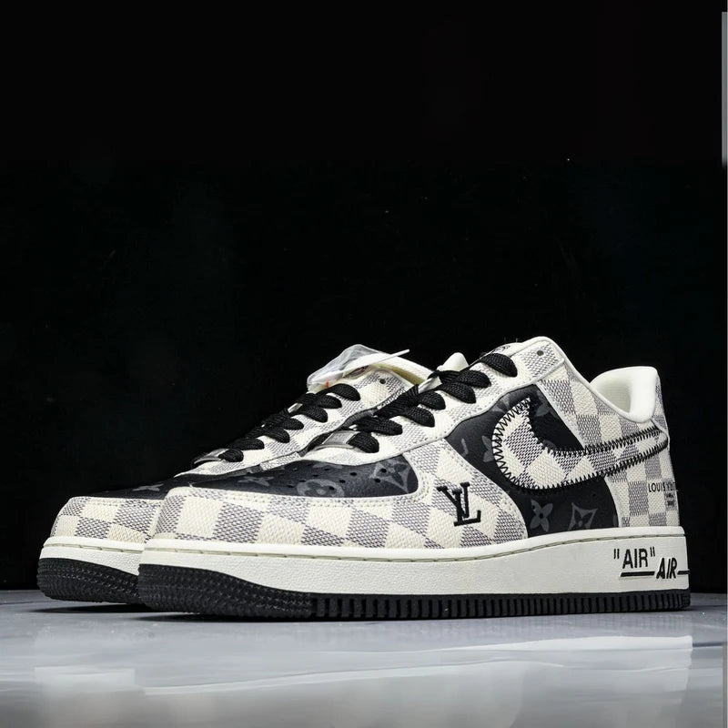 Custom Air Force 1 Black White With LV Checkerboard