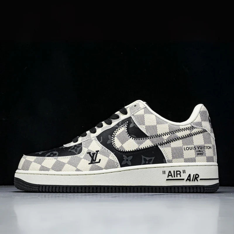 Custom Air Force 1 Black White With LV Checkerboard