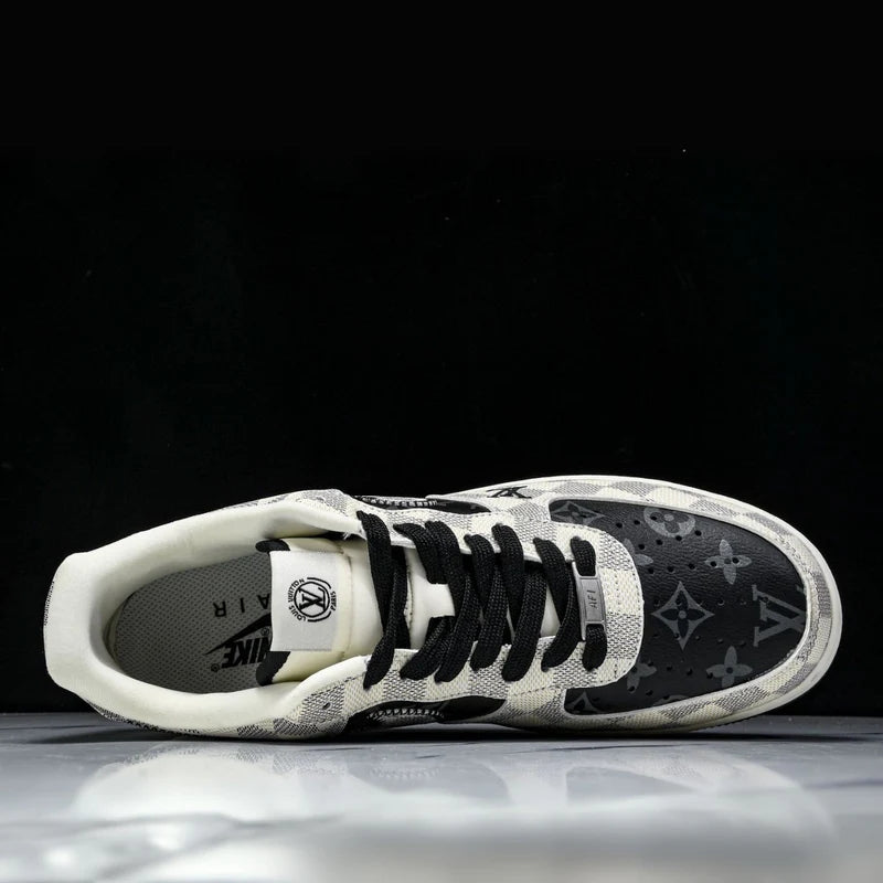 Custom Air Force 1 Black White With LV Checkerboard