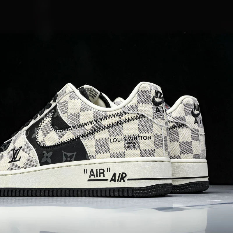 Custom Air Force 1 Black White With LV Checkerboard
