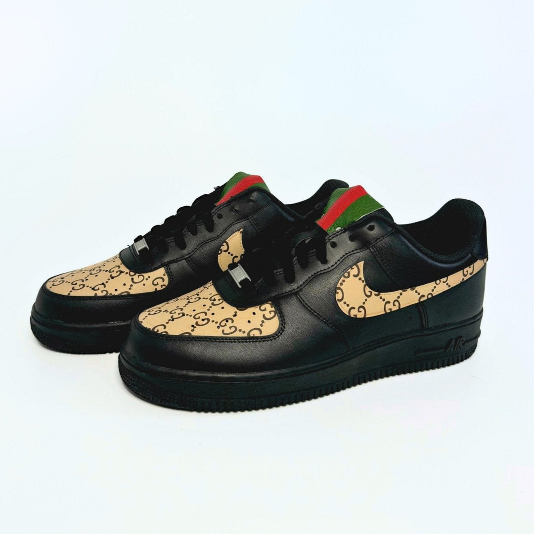Custom Air Force 1 Black With GG - inspired Pattern 