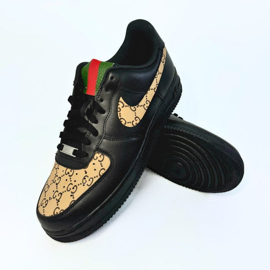 Custom Air Force 1 Black With GG - inspired Pattern 