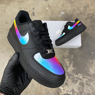 Custom Air Force 1 Black With Iridescent Pattern 