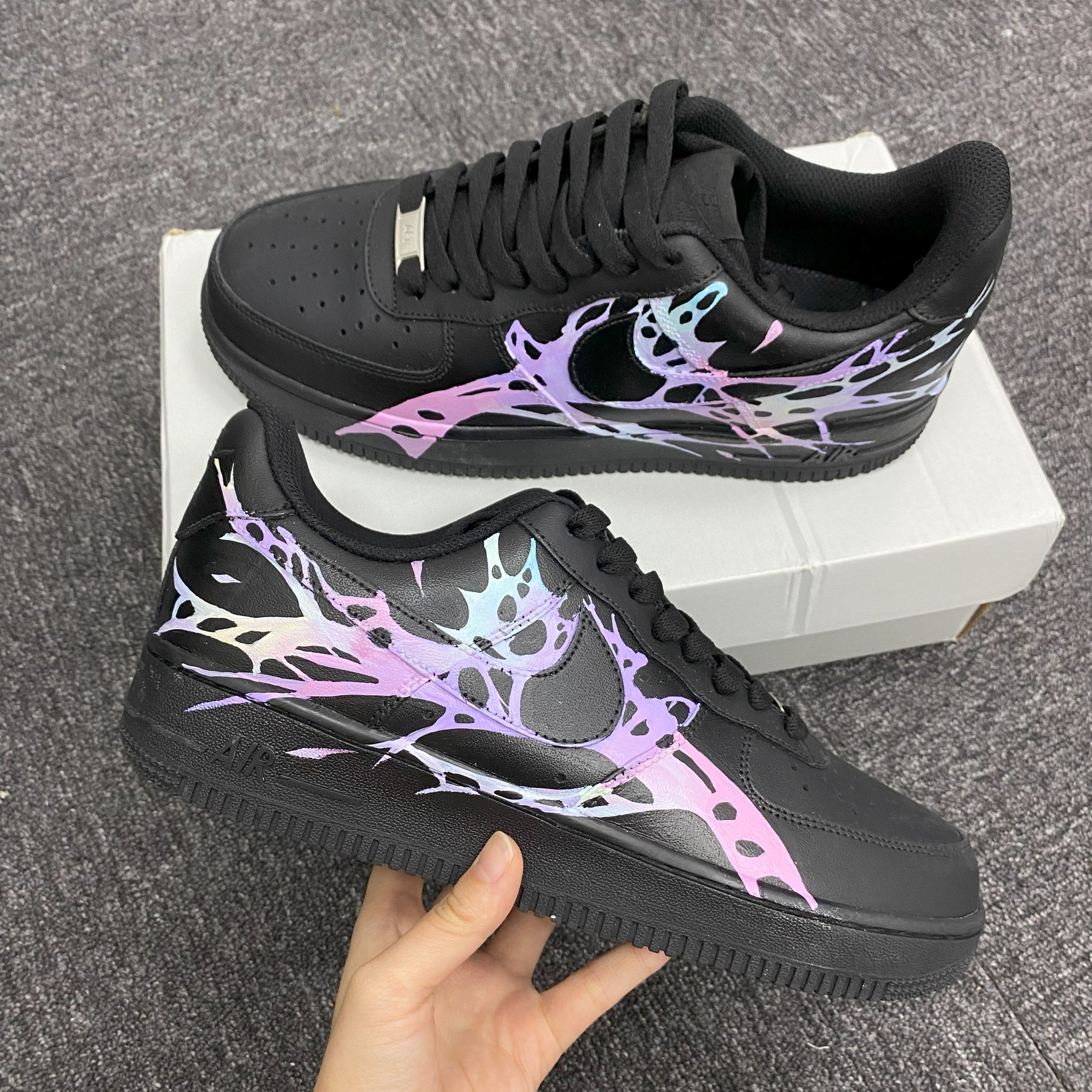 Custom Air Force 1 Black With Pink And Purple Abstract Patterns 