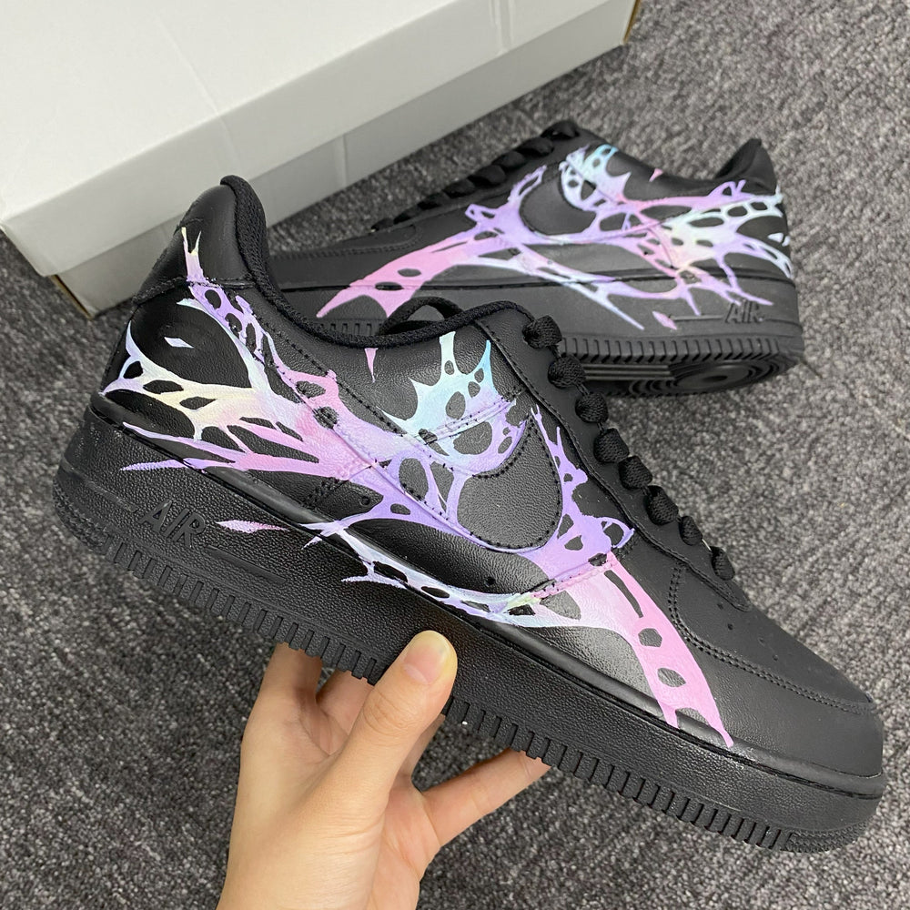 Custom Air Force 1 Black With Pink And Purple Abstract Patterns 