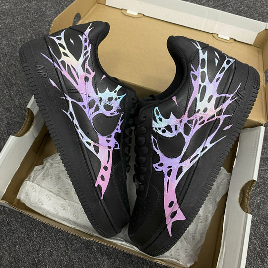 Custom Air Force 1 Black With Pink And Purple Abstract Patterns 