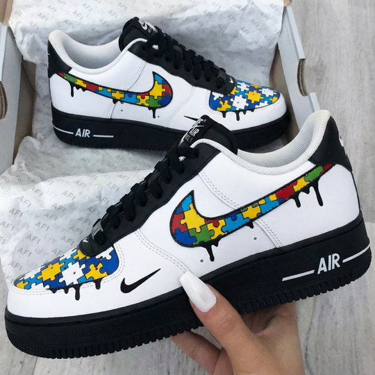 Custom Air Force 1 Black with Puzzle - Piece Pattern