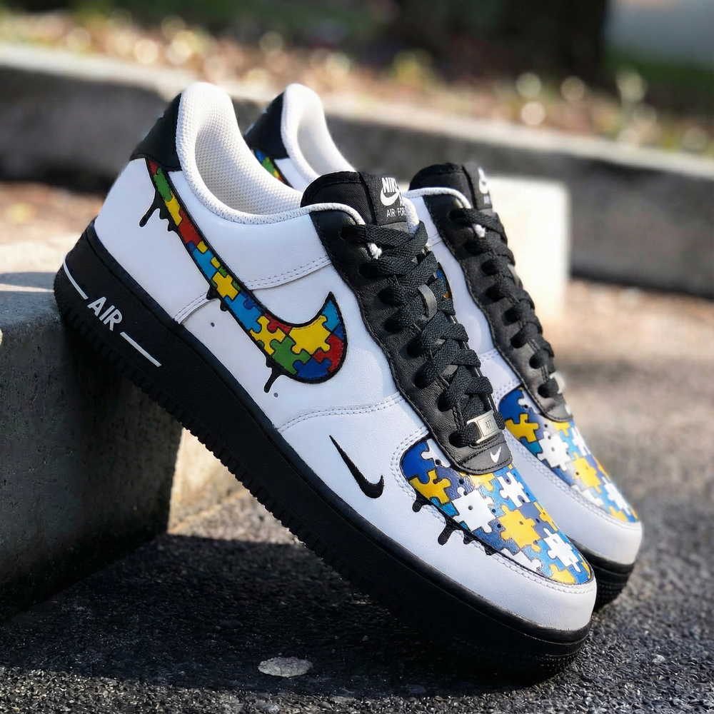 Custom Air Force 1 Black with Puzzle - Piece Pattern