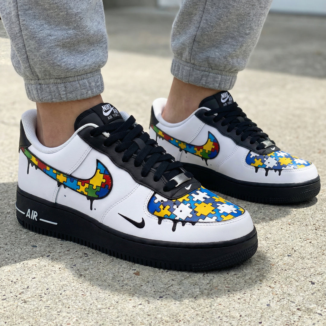 Custom Air Force 1 Black with Puzzle - Piece Pattern