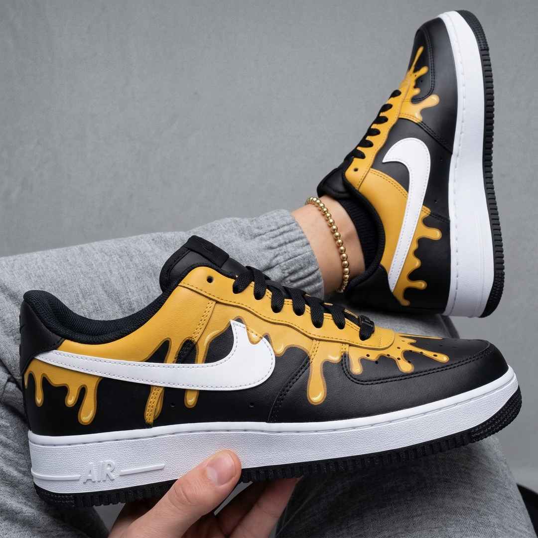 Custom Air Force 1 Black Yellow Drip