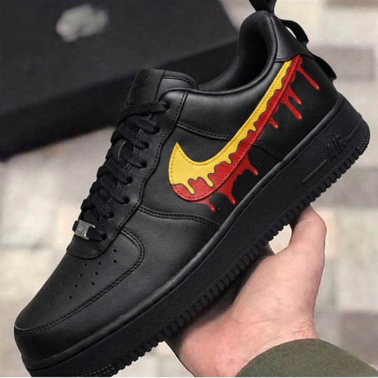 Custom Air Force 1 Black Yellow Red Drip Swoosh
