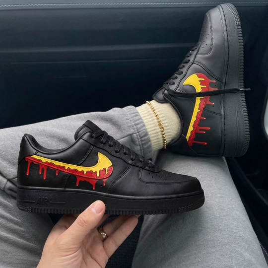 Custom Air Force 1 Black Yellow Red Drip Swoosh