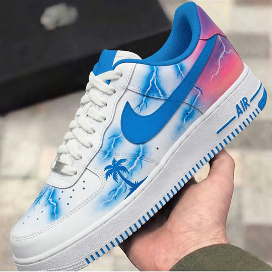 Custom Air Force 1 Blue Baby Pink Purple Lightning Bolts Palm Trees