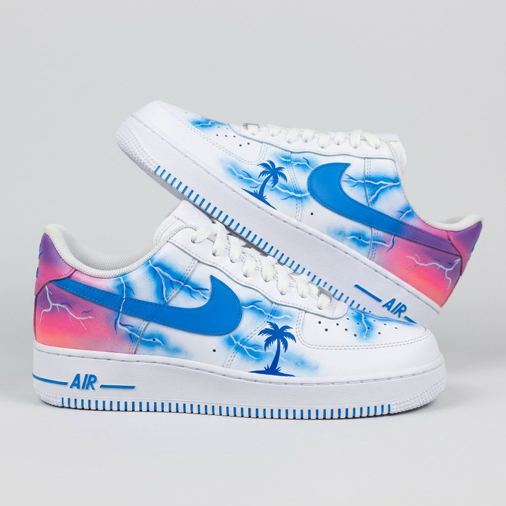 Custom Air Force 1 Blue Baby Pink Purple Lightning Bolts Palm Trees