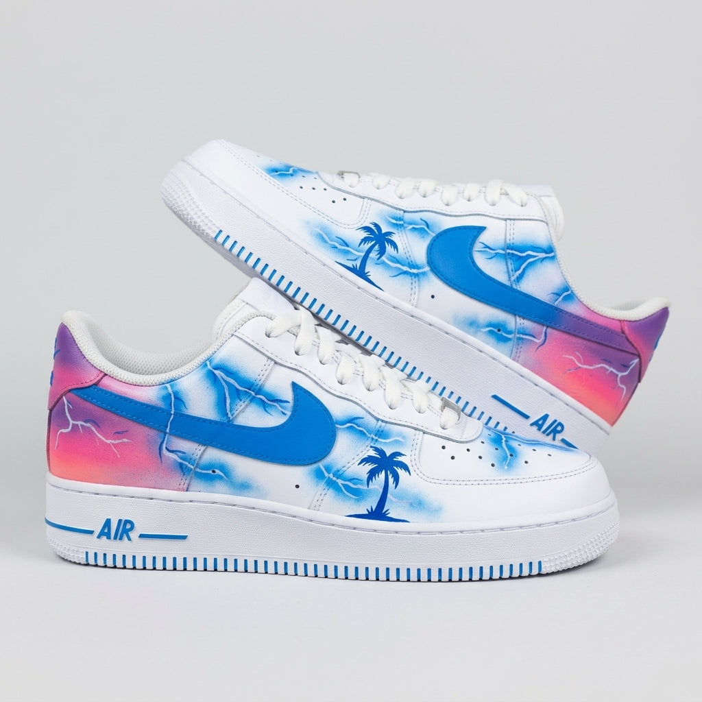 Custom Air Force 1 Blue Baby Pink Purple Lightning Bolts Palm Trees