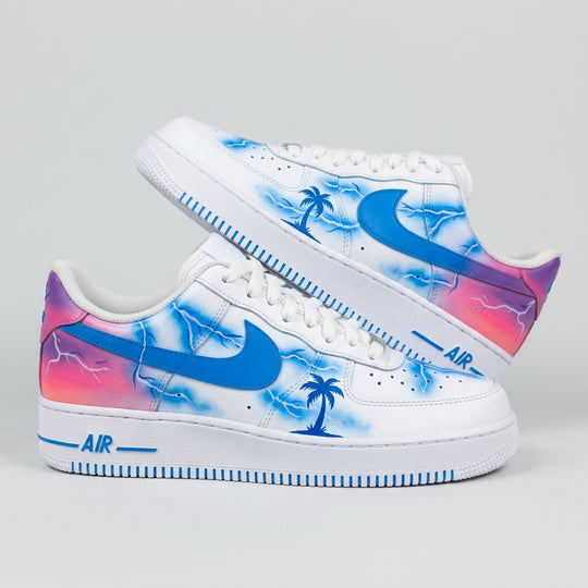 Custom Air Force 1 Blue Baby Pink Purple Lightning Bolts Palm Trees