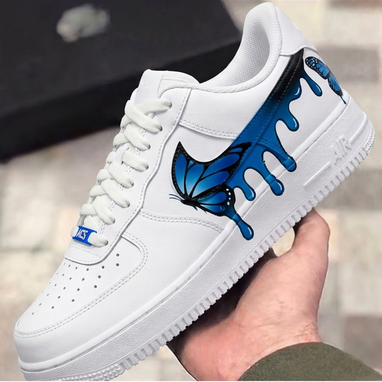 Custom Air Force 1 Blue Black Butterflies Drip
