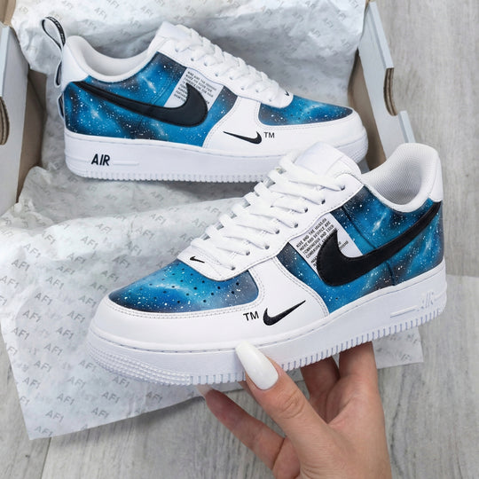 Custom Air Force 1 Blue Black Galaxy Print