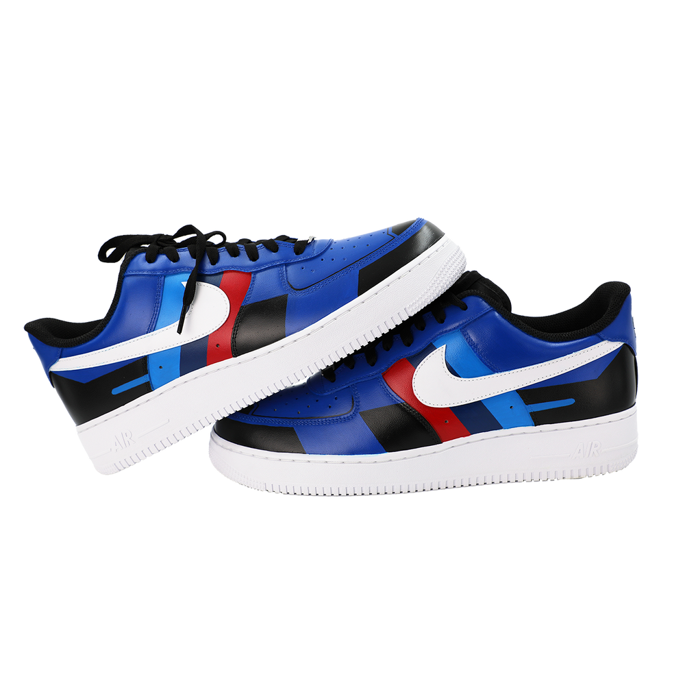 Custom Air Force 1 Blue Black Red With Geometric Patterns